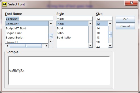 Select font dialog